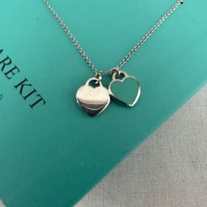 Tiffany Blue Double Heart Tag Pendant - Small
